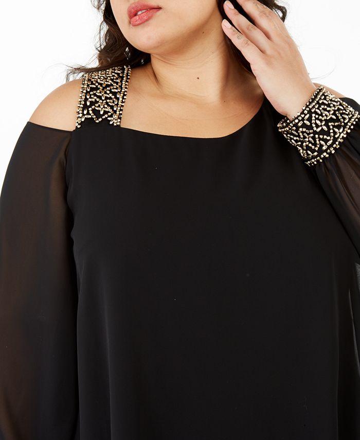 Betsy & Adam Plus Size Cold-Shoulder Overlay Shift Dress & Reviews ...