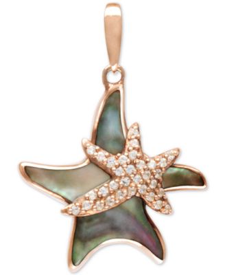 Marahlago - Black Mother-of-Pearl & White Sapphire (1/3 ct. t.w.) Starfish 21" Pendant Necklace in Rose Gold-Plated Sterling Silver