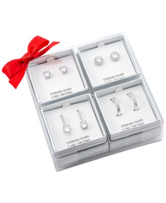 Giani Bernini - 4-Pc. Set Cubic Zirconia Stud, Drop & Hoop Earrings in Sterling Silver,
