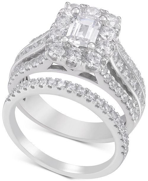 Macy S Diamond Emerald Cut Bridal Set 2 1 2 Ct T W In 14k White Gold Reviews Rings Jewelry Watches Macy S