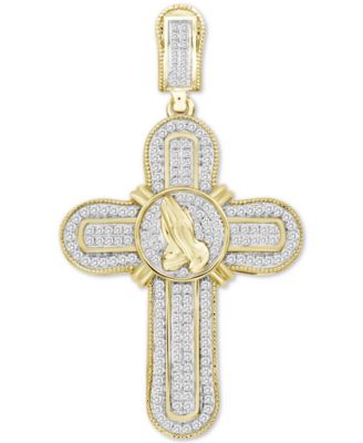 Men's Diamond Praying Hands Cross Pendant (1/2 ct. t.w.) in 10k Gold