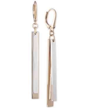 image of Dkny Two-Tone Pave Stick Linear Drop Earrings, Created for Macy-s