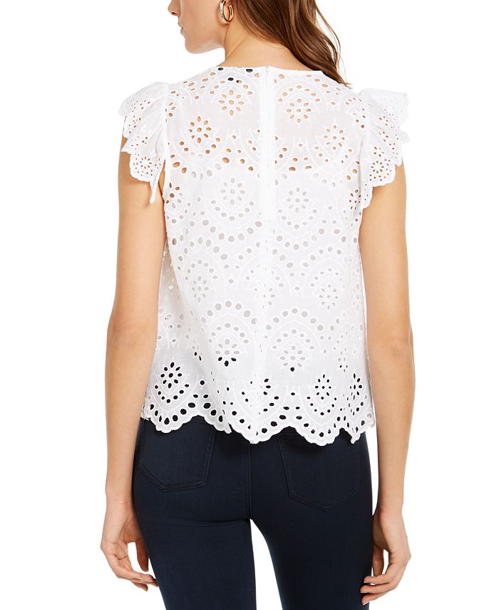 INC International Concepts Eyelet Flutter-Sleeve Top, Created for Macy ...