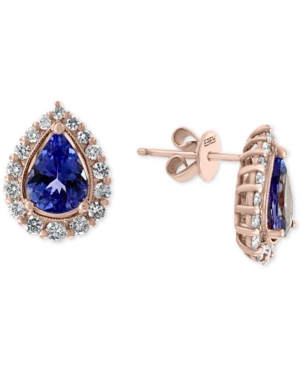 image of Effy Tanzanite (1-1/6 ct. t.w.) & Diamond (3/8 ct. t.w.) Teardrop Halo Stud Earrings in 14k Rose Gold