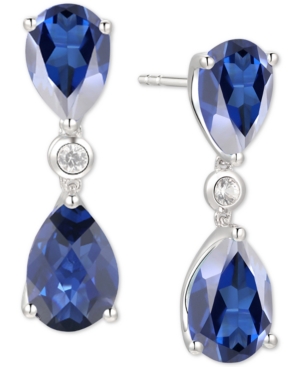image of Sapphire (4 ct. t.w.) & Diamond (1/10 ct. t.w.) Drop Earrings in 14k White Gold