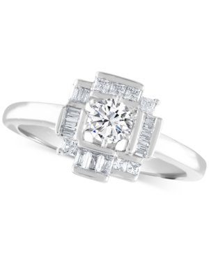 image of Diamond Baguette Halo Engagement Ring (5/8 ct. t.w.) in 14k White Gold