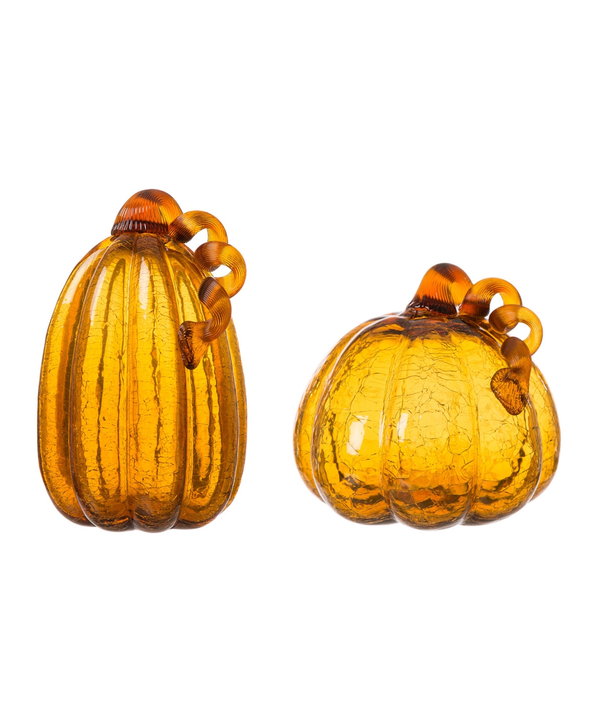 Glitzhome Set-2 Amber Crackle Glasetset Pumpkin In Yellow