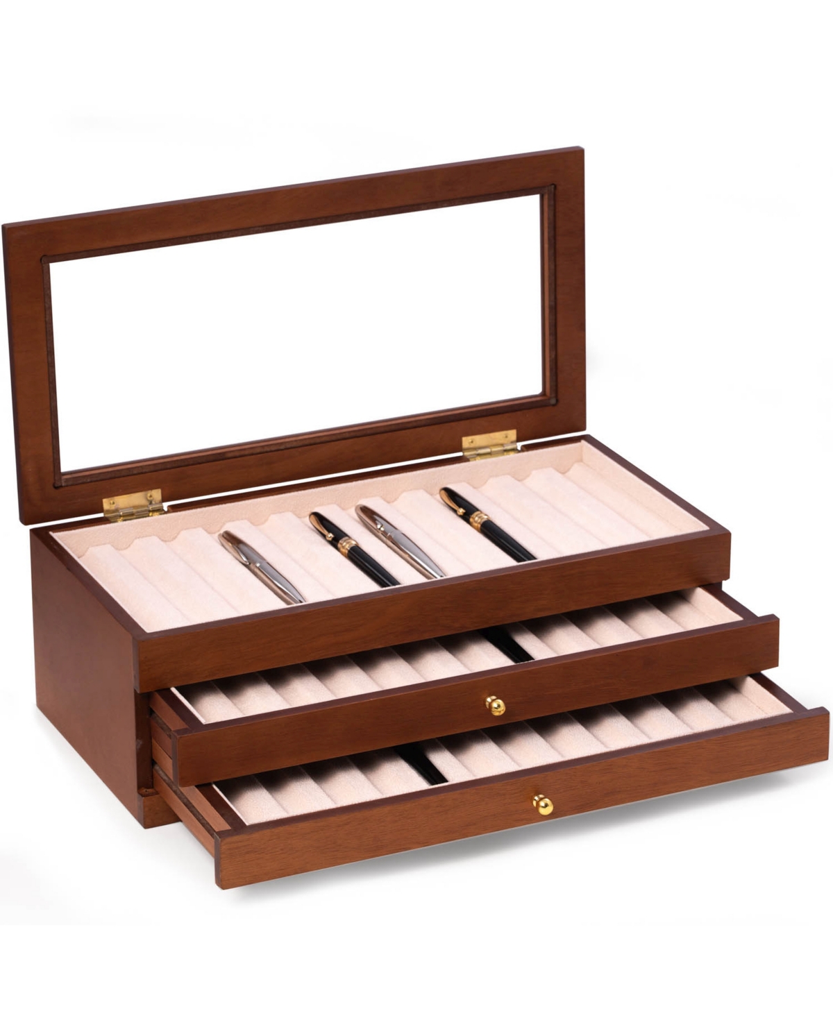 3 Level 36 Pen Storage Case with Glass Top - Multi