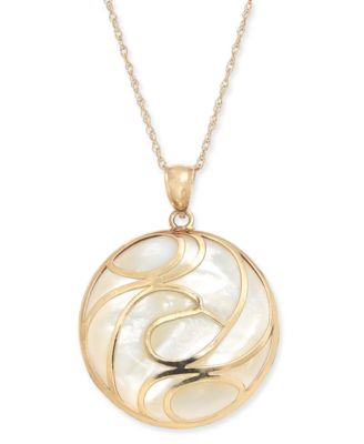 Macy's - Mother-of-Pearl Swirl Disc 18" Pendant Necklace in 14k Gold