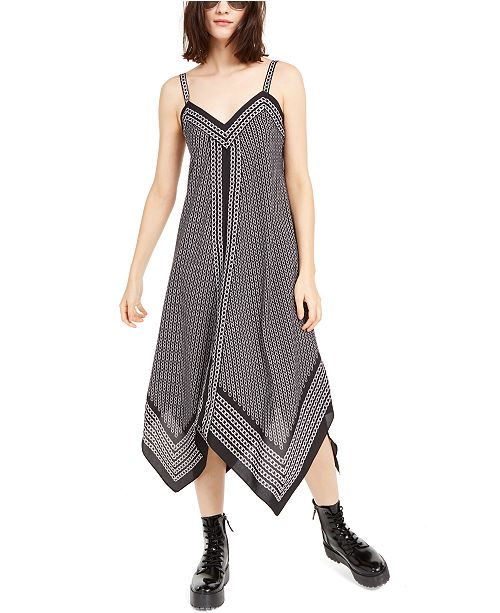 Michael Kors Border Print Handkerchief Hem Sleeveless Dress