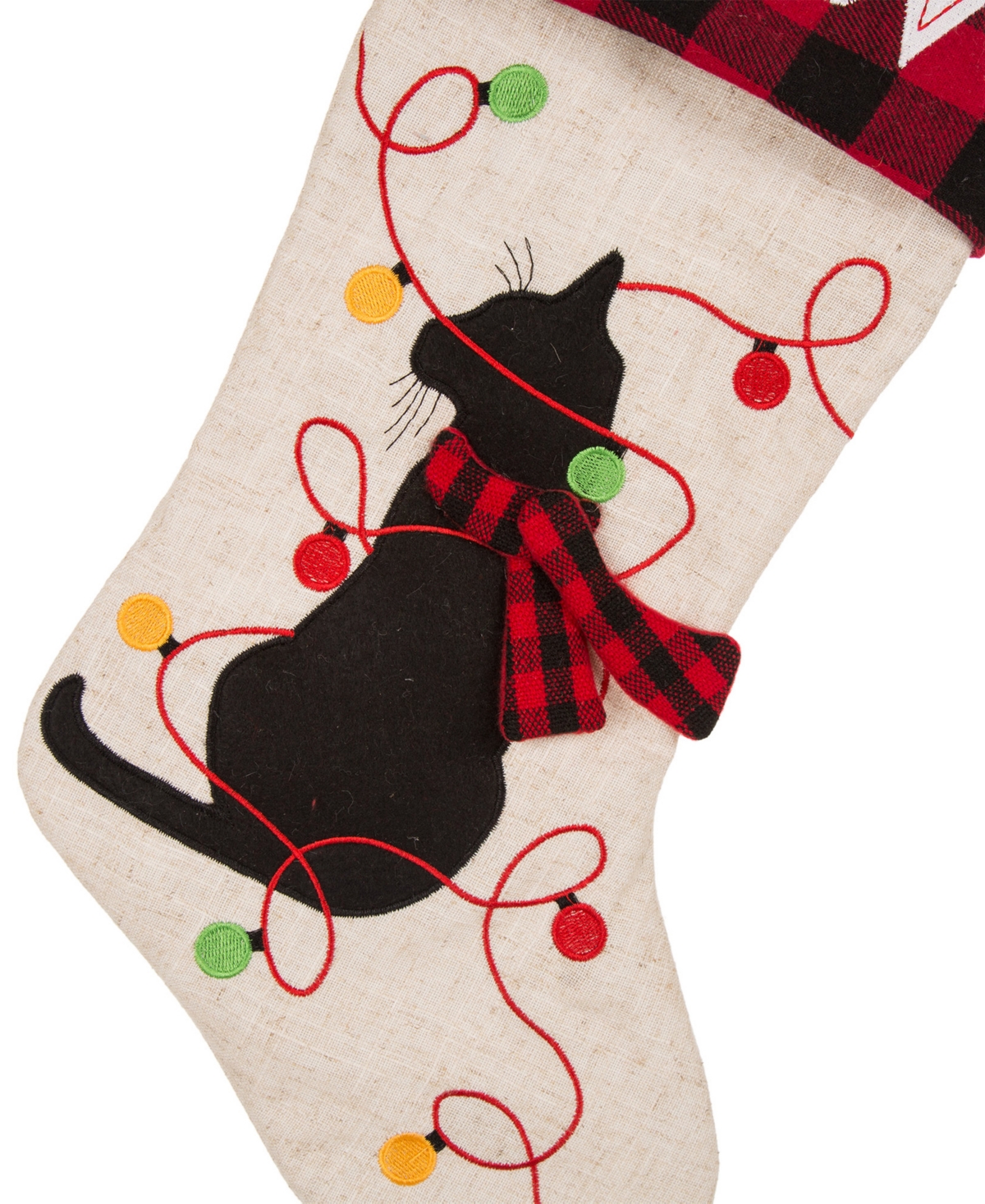 Glitzhome Led Embroidered Linen Christmas Stocking - Cat