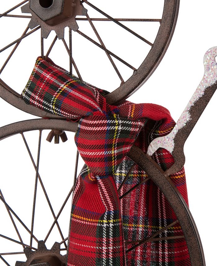Glitzhome Metal Bike Wheel Snowman with Plaid Scarf Porch Decor KD Macy's