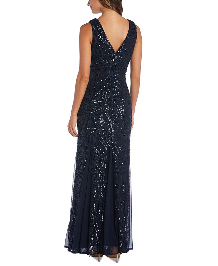 Nightway Illusion-Trim Sequin Gown - Macy's