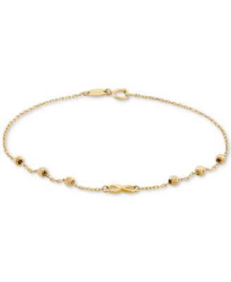 Diamond Infinity & Textured Bead Link Bracelet in 10k Gold