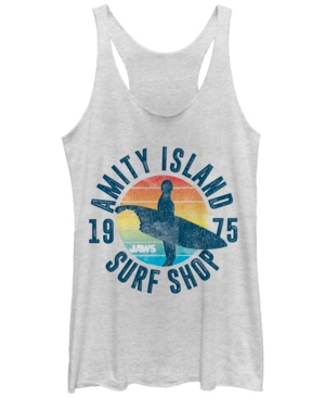 image of Fifth Sun Jaws Amity Island Surf Shop 1975 Retro Logo Tri-Blend Racer Back Tank