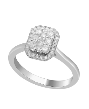 image of Emerald Shape Halo Cluster Diamond (1/2 ct. t.w.) Ring in 14K White Gold