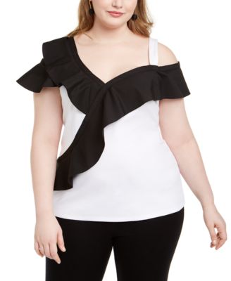 INC International Concepts - Plus Size Colorblocked Ruffled Top