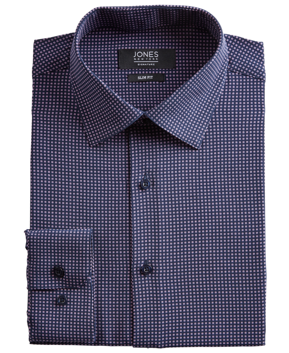 Jones New York Men's Slim-Fit Performance Stretch Cooling Tech Navy  Blue/Pink Square-Print Dress Shirt | Smart Closet