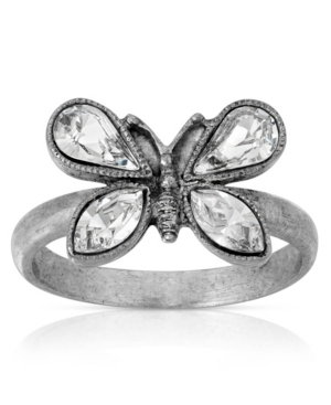 image of Pewter Crystal Butterfly Ring