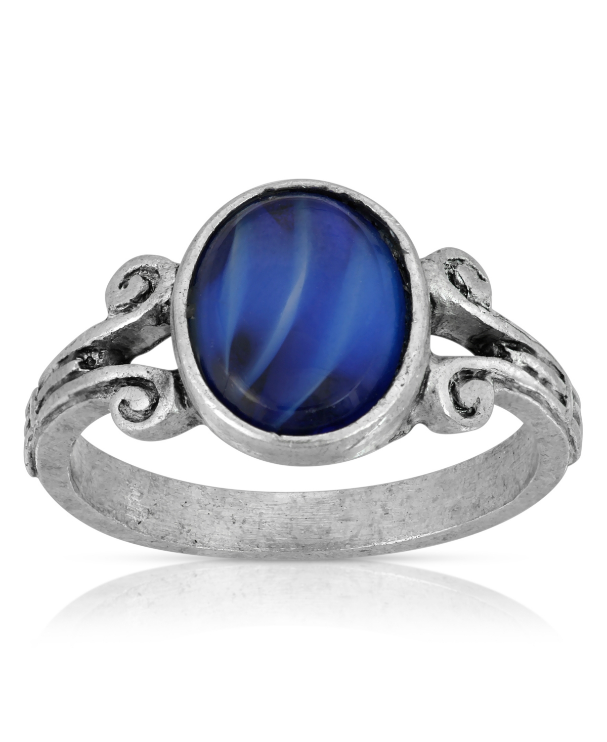 2028 Silver Tone Round Center Ring In Blue