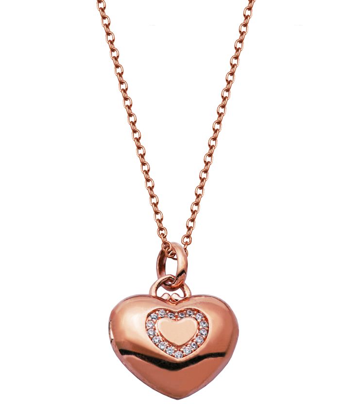 Macy's GoldTone Cubic Zirconia Heart Locket Necklace in Fine Silver