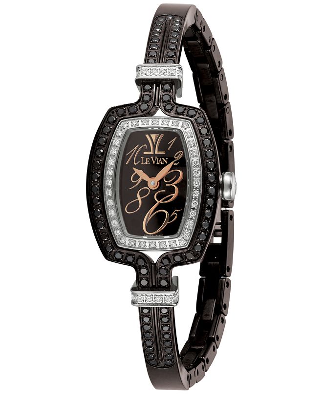Le Vian Women's Swiss Diamond (11/4 ct. t.w.) Black Stainless Steel SemiBangle Bracelet Watch