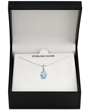 Macy's - Blue Topaz (1 ct. t.w.) & Aquamarine (1/20 ct. t.w.) 18" Pendant Necklace in Sterling Silver