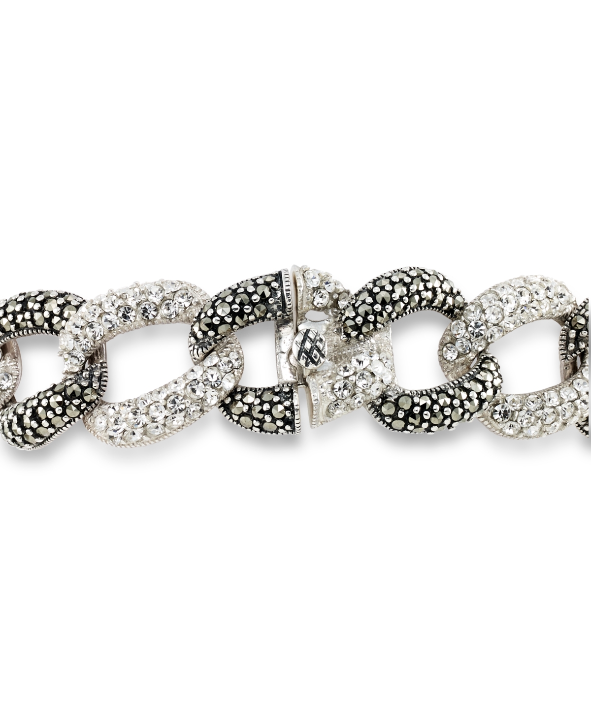 Macy's Marcasite And Crystal Pave Oval Link 7 1/2" Bracelet In Sterling Silver In Marcasite