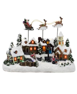Kurt Adler - 12-Inch Battery Operated Musical LED Village with Santa and Deer