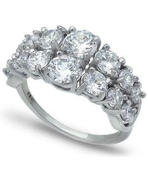 image of Cubic Zirconia 2 Row Round Prong Set Stones Ring in Fine Silver Plate