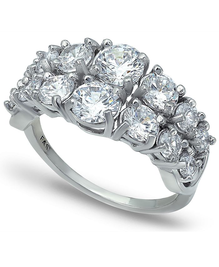 Macy's Cubic Zirconia 2 Row Round Prong Set Stones Ring in Silver Plate