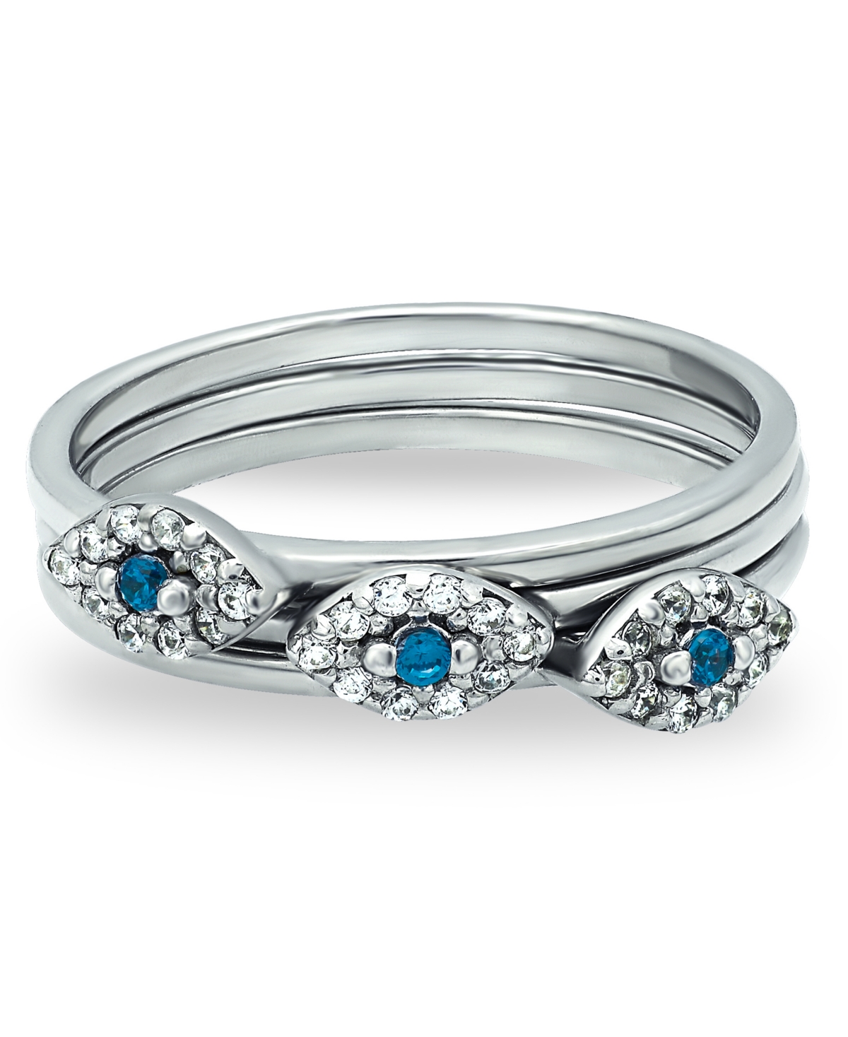 Macy's Cubic Zirconia Evil Eye Trio 18k Gold Plate & Silver Plate Stack Ring, Set Of 3 Rings In Silver