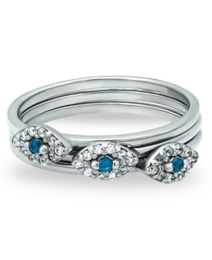 image of Cubic Zirconia Evil Eye Trio Stack Ring in Fine Silver Plate