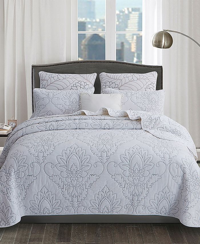 JANEEN HOME Angelina Filigree Diamond Contrast Embroidered Quilt 3-Pc ...