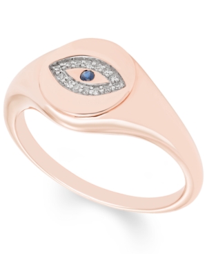 image of Diamond (1/20 ct. t.w.) Evil Eye Signet Ring in 14k Yellow or Rose Gold