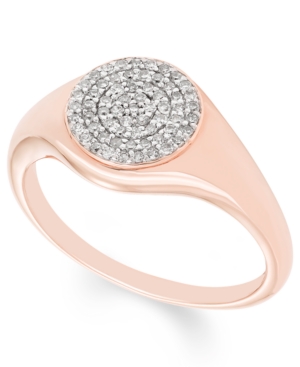 image of Diamond (1/5 ct. t.w.) Pave Signet Ring in 14k Yellow or Rose Gold