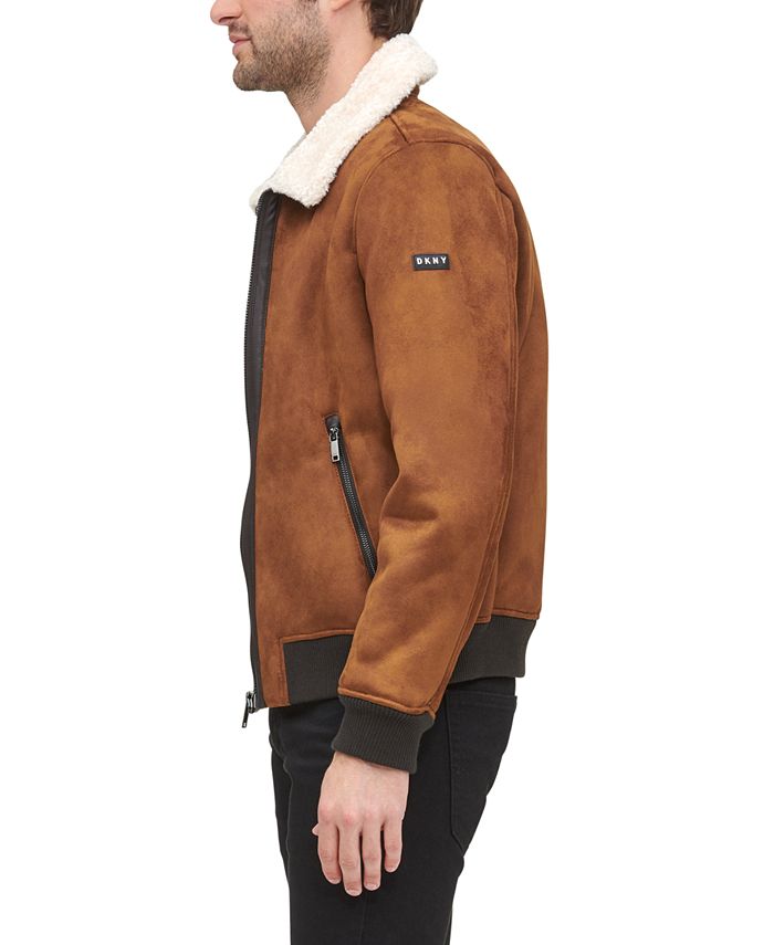 DKNY Men's Faux Shearling Bomber Jacket with Faux Fur Collar, Created