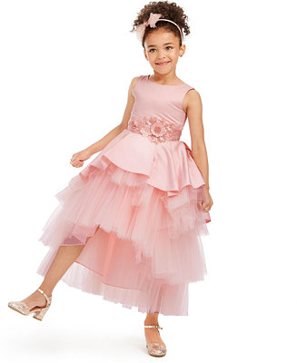 Rare Editions Little Girls Satin & Tulle Tiered Gown - Macy's