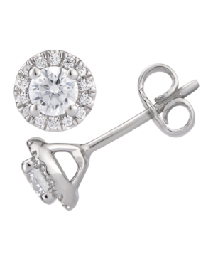 image of Certified Diamond 3/4 ct. t.w. Halo Stud Earrings in 14k White Gold