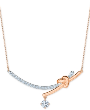 image of Swarovski Two-Tone Heart Knot & Crystal Pendant Necklace, 14-7/8