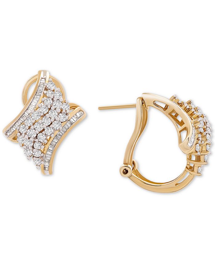 Macy's Diamond Cluster Huggie Hoop Earrings (1 ct. t.w.) in 10k Gold