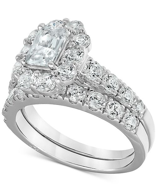 Marchesa Certified Emerald Cut Halo Diamond Bridal Set 3 Ct T W In 18k White Gold Created For Macy S Reviews Rings Jewelry Watches Macy S