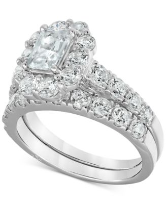 Marchesa Certified Emerald-Cut Halo Diamond Bridal Set (3 ct. t.w.) in ...