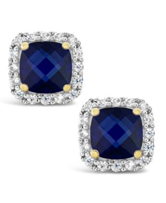 Lab Grown Opal (1/2 ct. t.w.) and Lab Grown Blue Sapphire (1-3/8 ct. t.w.) Halo Stud Earrings in 10k Gold