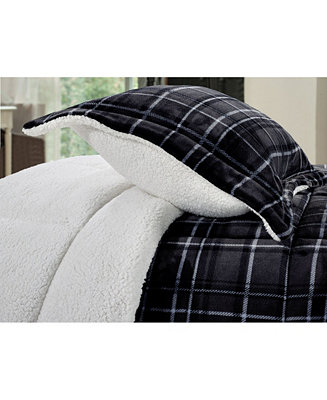 Elegant Comfort Premium Quality Heavy Weight Plaid Pattern Micromink Sherpa Down Alternative Micro-Suede 3-Piece Reversible Comforter Set