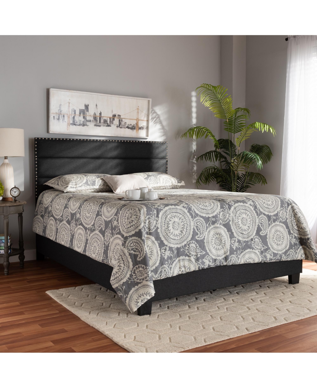 Ansa Fabric Headboard Platform Queen Bed