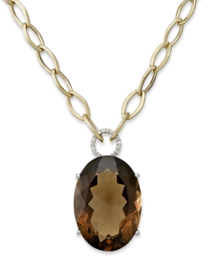 image of Smokey Topaz Quartz (52 ct. t.w.) and Diamond (1/6 ct. t.w.) Large Oval Pendant in 14k Gold