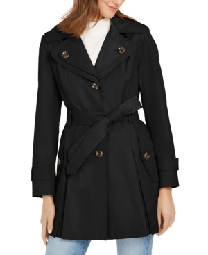 image of London Fog Hooded Belted Water-Resistant Trench Coat