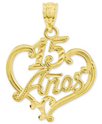 14k Gold Charm, Diamond-Cut 15 Anos Heart Charm