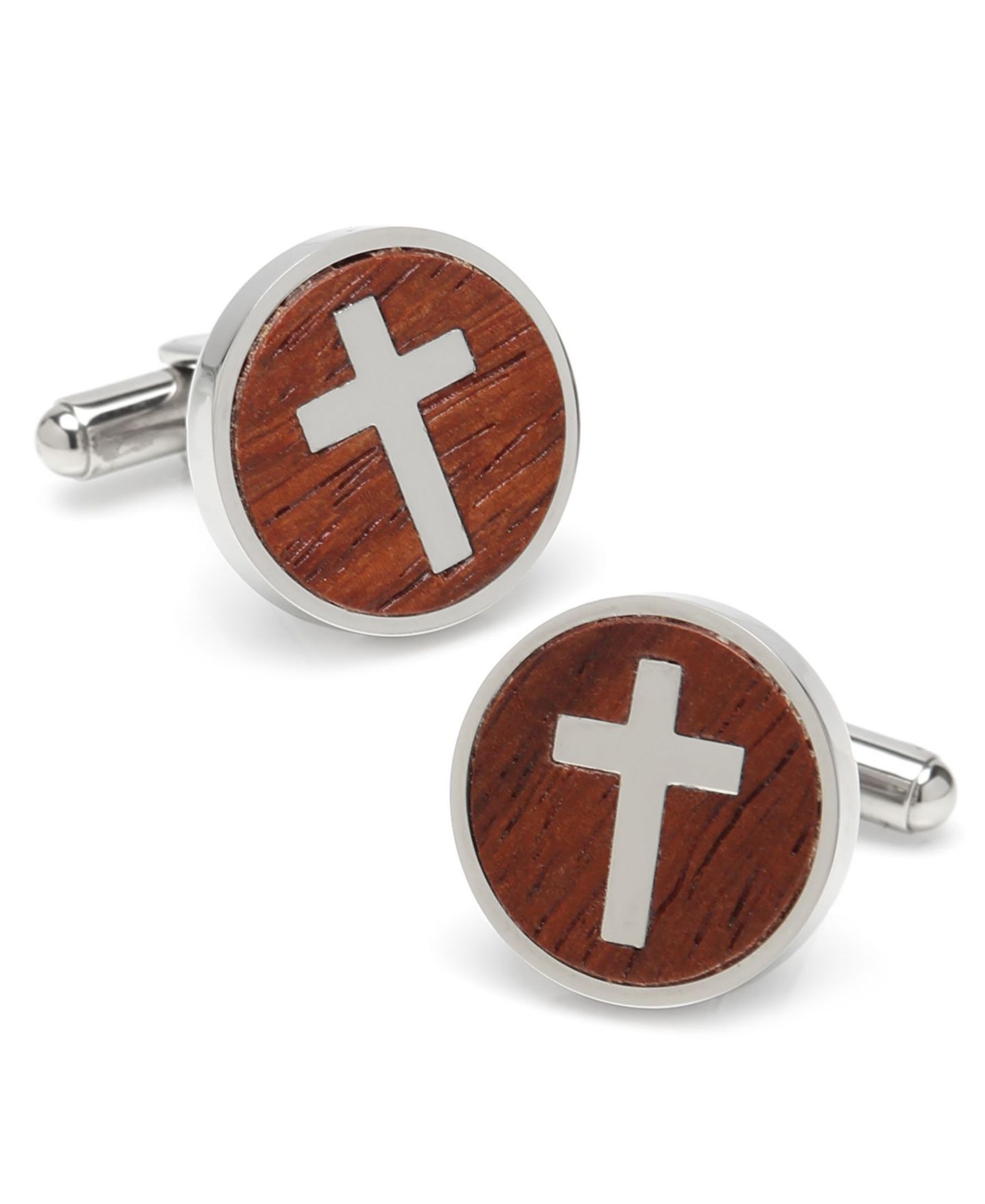 Мужские запонки Ox & Bull Trading Co. Ox Bull Trading Co Cross Round Wood Cufflinks — фото 1